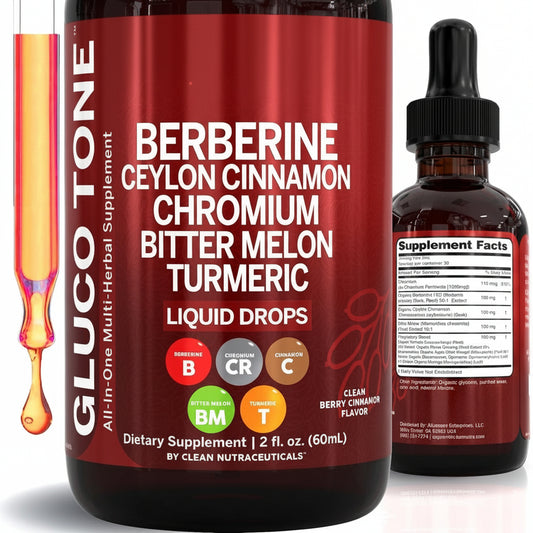 Berberine with Ceylon Cinnamon Supplement Liquid Drops + Bitter Melon Extract, Glucomannan, Gymnema, Chromium, Turmeric, Organic Panax Ginseng, Moringa GLP-1 Support