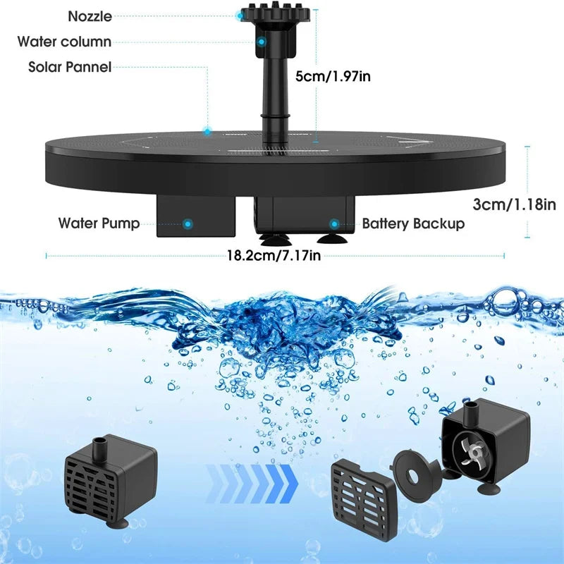 Solar Water Fountain Pool Pond Waterfall Fountain Garden Decoration Outdoor Bird Bath Solar Powered Floating Water Pump